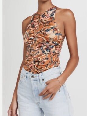 A.L.C. ADLEY HALTER RUCHED STRETCH RACERBACK BOHO CLAY COMBO TANK TOP $215 XS